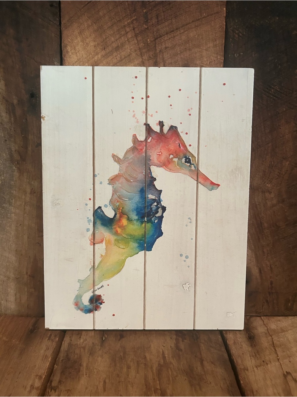 Seahorse painting Wood Wall Art
